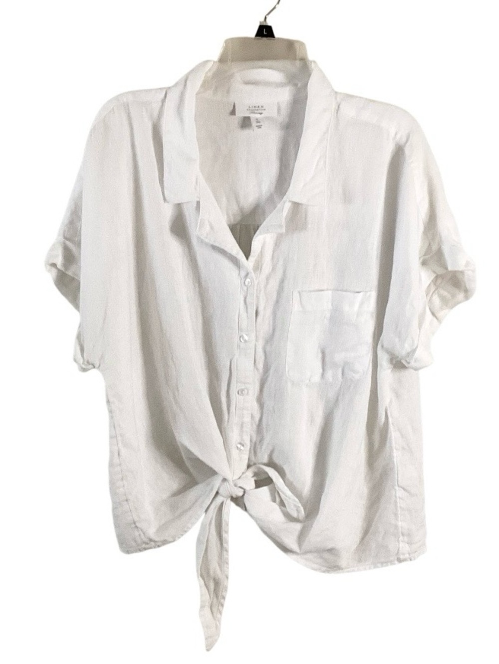 Charter Club Linen Luxury White Short-Sleeve Button Tie-Front Shirt XL